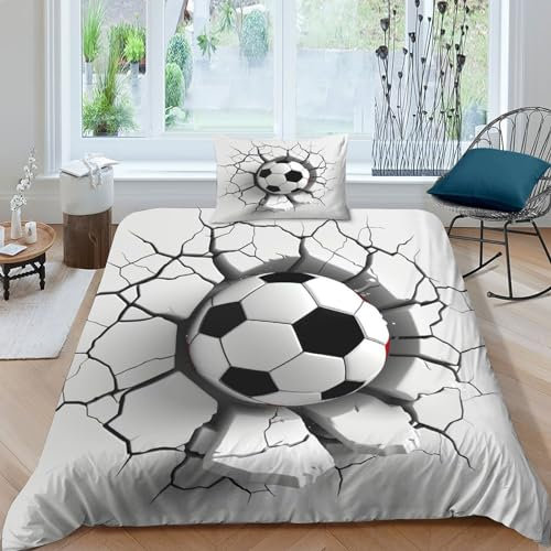 QPIRINMEX Calcio Set Copripiumino Letto Singolo 3D Stampato Tema sportivo Ideale Per Bambini E Ragazzi - Morbida Microfibra Completo Di Federe Cuscino,Single（135x200cm）