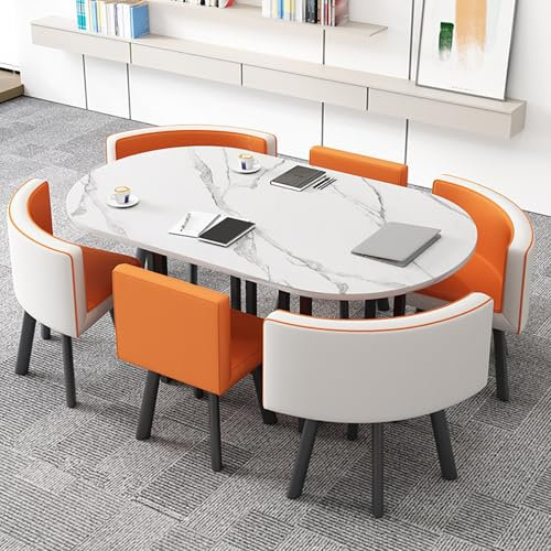 Set di tavolo da conferenza da ufficio moderno con 6 sedie, mobili per sala riunioni aziendali, per ufficio, sala da pranzo o cucina, colore arancione