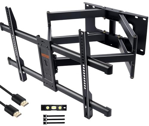 WHYFONE Support Mural TV pour Télévision Plat et Incurvé LCD LED 50-90 Pouces, Support TV Mural Orientable et Inclinable avec 765mm Bras Doubles, Solides et Robustes Max VESA 600x400mm jusqu'à 75KG