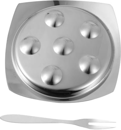 SECFOU Plato Para Caracoles De Acero Inoxidable Pequeño, Resistente Oxidación, Apto Para Horno y Parrilla, Con Tenedor De 2 Dientes, Para Servir Ostras, Mariscos y Aperitivos, Juego De Cocina Duradero