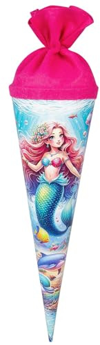 goldbuch 93 162 Geschwistertüte Prinzessin Aquarina, Tüte 35 cm Ø 11,5 cm | Kleine runde Zuckertüte aus Lackkarton mit Motiv Meerjungfrau, Geschenktüte mit rosa Filzverschluss (ohne Verschlussband)