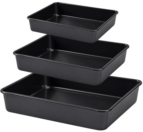 3-Piece Non-Stick Baking Tray Set, Large Roasting Tin, Oven Tray (Black)