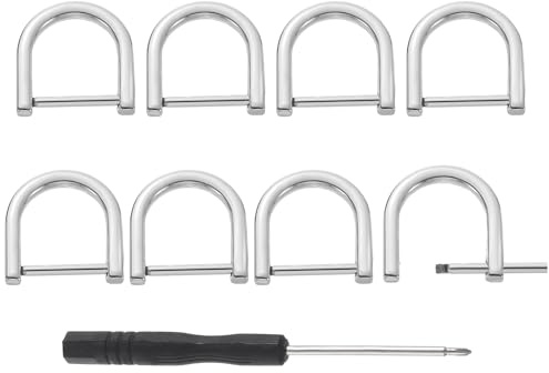 sourcing map D-Rings Screw in Shackle, 8Pcs 0.79 Inch Zinc Alloy Horseshoe U Shape D Ring Buckles for Purse DIY Leather Craft Keychain, Silver