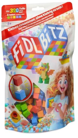 FIDL BITZ Bag of Bitz – 320 dadi autoadesivi in schiuma – giocattolo creativo per le abilità motorie giocattolo da costruzione, mattoncini adesivi senza dita, senza residui, per bambini a partire dai