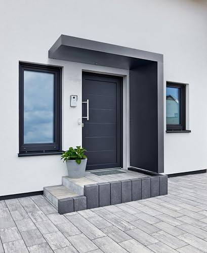 Gutta Rechteckvordach BS Plus 200 mit Seitenteil rechts - Sonderfarbe mit Melder | Maße: 200 x 90 x 15,5 cm und Seite 220 x 90 x 14,5 (BxTxH)