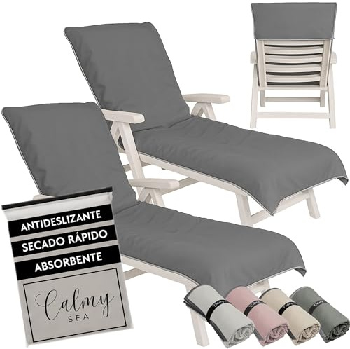CalmySEA Lot de 2 serviettes pour chaise longue - 200 x 75 cm - Avec capuche - En microfibre - Poids léger - Housse de protection pour chaise longue de jardin - Avec enveloppe - Anthracite