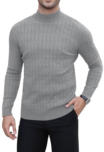 MLANM Men's Vertical Cable Knit Turtleneck Jumper Winter | Long Sleeve, Slim Fit, Soft, Warm, Lightweight, Ribbed Collar, Cuffs & Hem, Ideal for Daily, Business, Casual & Semi-Formal