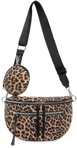 Damen Tasche Umhängetasche Brusttasche Muster Gürtel Bauchtasche Crossbody Gürteltasche Hüfttasche Crossover Bodybag Schultertasche Handytasche Leder Optik Leopard