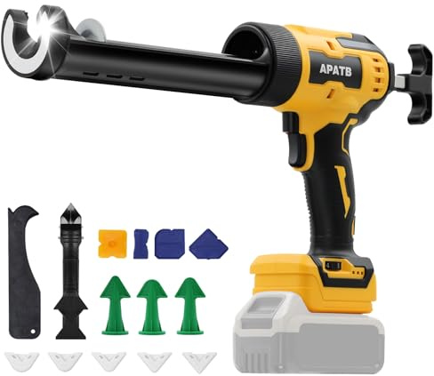 Cordless Caulking Gun Compatible With DeWalt 20V Max Battery, No-Drip Caulking Gun with LED Light, Electric Caulking Gun, Filling and Sealing Tool for Windows, Doors, Floors and Walls (NO Battery)