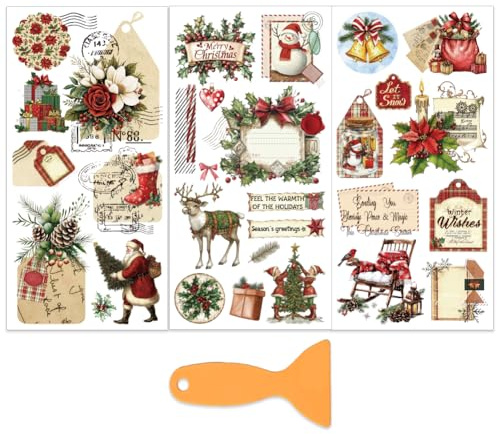 OLYCRAFT 3 Stück/Set Weihnachtsmann Transferfolien Zum Aufreiben Für Möbel Und Bastelarbeiten 15x30cm Vintage Postkarten Möbelaufkleber Transferaufkleber Zum Aufreiben Mit 1 Teiligem Schaber