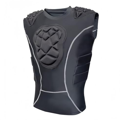 Topeter Sleeveless Compression Base Layer w/Chest, Rib Shields & Shoulder Pads, Lacrosse, Softball, Baseball Protective Gear L Black