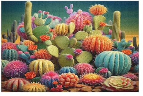 1000 Pièces De Puzzle Cactus Puzzles Jeu Cadeaux d'anniversaire Décoratif pour Adultes Et Adolescents （75×50cm）