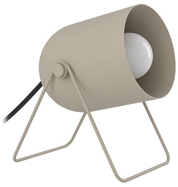 EGLO Tischlampe Tilston, Nachttischlampe mit schwenkbarem Spot, Zimmer Deko | kleine Tischleuchte aus Stahl in Sandfarben, E14 Fassung, L 12,5 cm