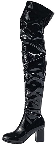 Allbestop Cuissardes Femme Sexy Haute, Botte Cuissarde Femme Bottes Genou Bottes Hautes Talon Aiguille Cavalières Cuir Mi Mollet Cuir