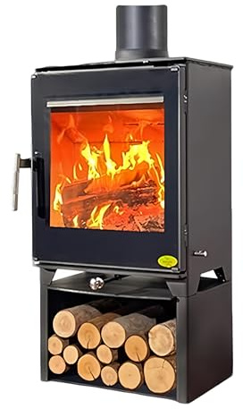 Kaminofen holzofen 10 kW, Thermischer Wirkungsgrad 86%,Holzofen mit Holzfach Nische,Kaminofen Holzofen mit Sichtfenster,für 50 m²