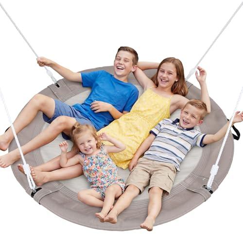 Trekassy Columpio de estilo nido para exteriores de 120 cm, columpio plano para hasta 300 kg, tela Oxford 900D resistente al agua para jardín, columpio para niños, 2 correas de 3 m, columpio colgante