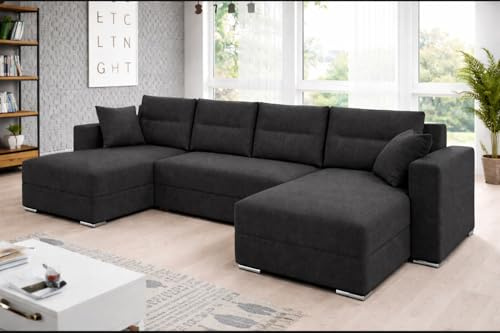 Generisch Wohnideebilder Ecksofa Clara U mit Schlaffunktion, U-Form, Stoff und Kunstleder, 346x159 cm, Sitzhöhe 42 cm, Krono 34