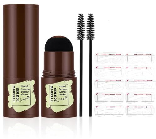 LOPHE 2-in-1 Eyebrow Stamp Kit, Brow Powder & Eyebrow Shaper, Light Brown | Waterproof Dual-Color Eyebrow Stamp Power, Hairline Power, With 10 Reusable Eyebrow Stencil & Brush, All-Day Wear Makeup