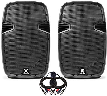 Pair of Vonyx 12 Active PA Speakers Set - 1200W Powered DJ Speaker System with Built-in Amplifiers, Audio Cables Included - Ideal for Live Music, Mobile DJs, Karaoke, Parties & Venues