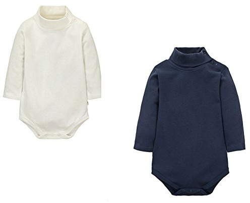 CuteOn 2 Confezioni Unisex Bambino Pagliaccetto Collo Alto Manica Lunga Cotone Neonati Body tuta Blu reale + Beige 12 Mesi