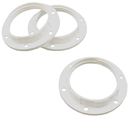 3 Stück Schraubring E27 Kunststoff Weiß für Lampen-Fassung Ring mit zwei Gewindegängen für Lampen-Schirm oder Glas-Elemente