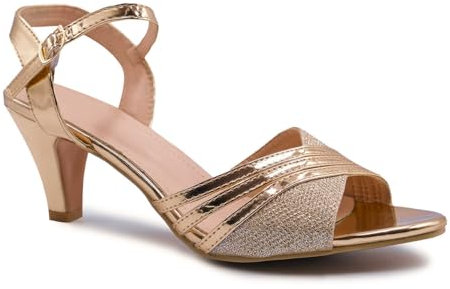 Fashion Thirsty Womens Ladies Low Heel Party Sandals Strappy Wedding Bridesmaid Shoes Size New Rose Gold Metallic