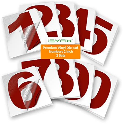 iSYFIX Red Vinyl Numbers Stickers, 2 Inch, 2 Sets, Self Adhesive