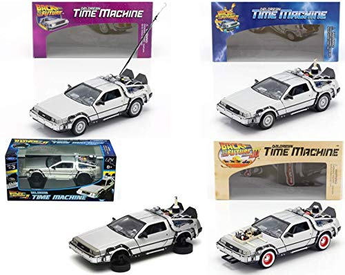 OPO 10 Welly - Lot des 4 Voitures Delorean des Films Retour vers Le Futur - échelle 1:24 (Ref: L4)