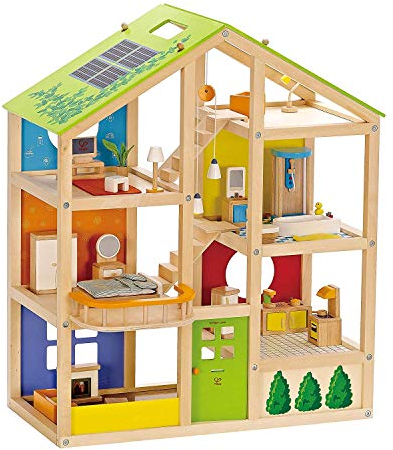 Hape All Season Furnished Dollhouse - for Children 2 Years and Up - Ideal for Role Play, Communication and Exchange - Fun & Playful Play - Sturdy Wood with Solvent-free Paint