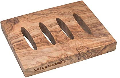 NATUREHOME Olivenholz Seifenschale Reine Bio Holz Schale eckig - 10x12x1,5 cm Aufbewahrung für Seife Seifenhalter im Badezimmer