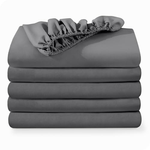 Bare Home 5-Pack Fitted Bottom Sheets Twin Extra Long - Premium 1800 Ultra-Soft Wrinkle Resistant Microfiber - Deep Pocket (Twin XL, Grey)
