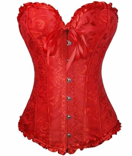 Dreamburn korsett/bustier för damer, brudunderkläder, snörning upptill, corsage, bridal, lace up, satin, boneless, utan ben, topp, plus-storlek, röd, M