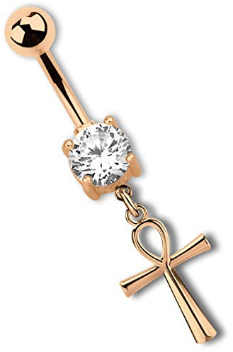 Modern Nature Piercing-Schmuck Bauchnabelpiercing Banane 1,6 mm, 7 mm Stein mit Kreuz Anhänger, rosegold