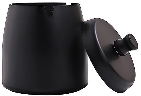 Small Outdoor Ashtray with Lid for Cigarette, Smokeless Stainless Steel Ash Tray, Smell Proof Windproof Ashtrays for Outside Patio Home Office Tabletop, Odorless Car Ashtrays(2.99x2.68x2.95)