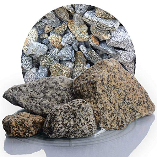 Schicker Mineral Granit Ziersplitt gelb-grau 50-150 mm 25 kg, Splitt Garten | Ideal zur Gartengestaltung, bunter Granit Naturstein, robust, witterungsbeständig, Steingarten, Weg- und Terrassengestaltung