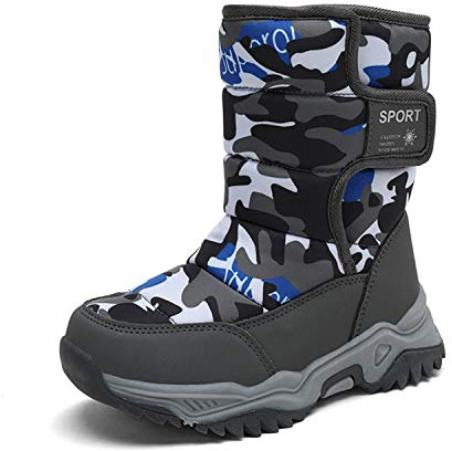 Boys Girls Snow Boots Kids Winter Plush Anti-Skid Waterproof Outdoor Shoes Boots Cold Weather Shoes(Toddler/Little Kid/Big Kid) Grey camo 36