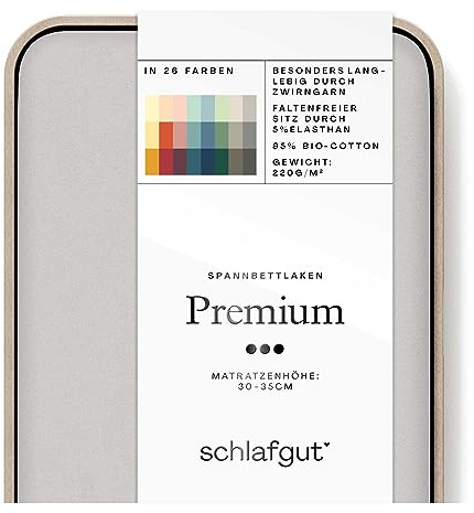 Schlafgut Premium Spannbettlaken 180x200cm bis 200x220cm Grey Light, Spannbetttuch aus weicher Biobaumwolle