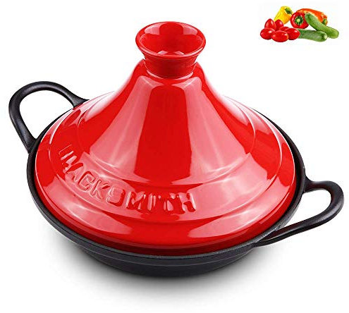 Tagine Pot, Enameled Cast Iron Pot, Japanese Home Braised Ceramic Casserole, for Different Cooking Styles and Temperature Settings Oven/Red