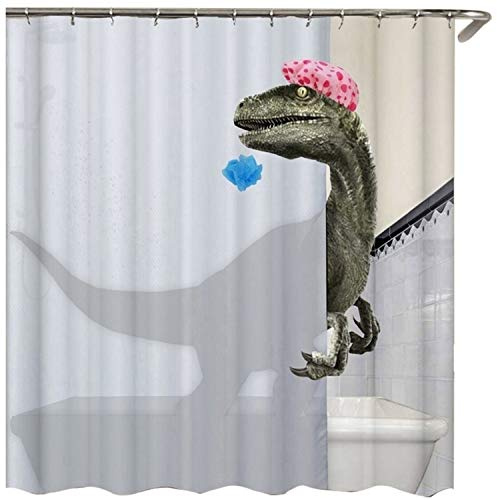Jevina Dinosaurie duschdraperi mö, mögelresistent, vaentä, vaentä duschdraperi med 12 duschdraperiringar, 180 x 180 cm