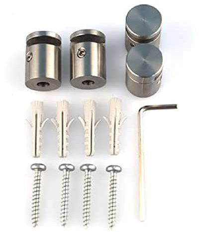 Silber Grau Edelstahl Abstandshalter für Glas Acrylglas Edelstahloptik 4-er Set Klemmbefestigung inkl. Dübel und Schrauben