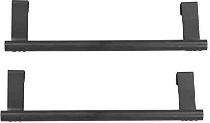 Fafeicy 2pcs Towel Rack Black Hangable Towel Holders Punch Nail Cabinet Door Towel Rack 430 Stainless Steel Over The Door Towel Bar for Home Hotel(23CM)