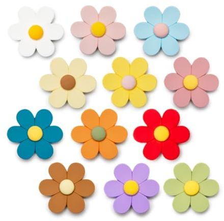 SUNURS Petits aimants 3D en Forme de Fleurs pour réfrigérateur, aimants décoratifs colorés pour Le Tableau Blanc, la Cuisine et Le Bureau (Petits et 12 pièces)