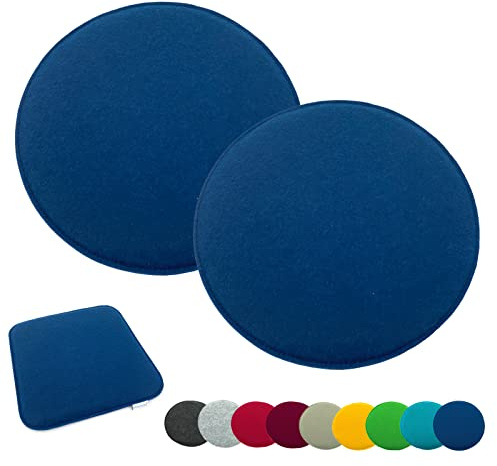 heimtexland ® 2er Pack Sitzkissen Filz Stuhlkissen Bodenkissen Polster Stuhlauflage Indoor Outdoor Kissen rund Typ631 Filzkissen Marineblau 35x35 cm 2 Stück
