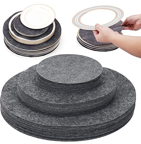 Imncya Plate Separators Storage, Set Of 60 And 3 Different Size, Thick and Premium Soft Felt Plate Dividers For China, Dish, Coffee Saucers Protecting and Stacking - Grey