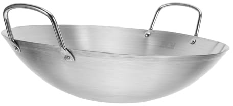DOITOOL Wok in Acciaio Inox Padelle Wok Tradizionali Cinesi Giapponesi Padella Pentola con Doppio Manico Fondo Tondo Padella Antiaderente Pentole per Cucina Argento 28 Cm