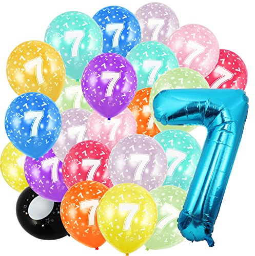 zahlen luftballon 7 Geburtstag folienballon 7 XXL-Riesen Folienballon in 40 - 101cm Geburtstagsdeko - Ballon Zahl Deko zum Geburtstag - fliegt mit Helium (Blue balloon set:7)