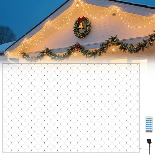 Froadp LED Lichternetz Solar Lichterkette Aussen 6x4m Weihnachtsbeleuchtung 480 LEDs Lichterketten Vorhang mit Fernbedienung und 13 Leuchtmodi WarmWeiß Fairy Lights für Innen Außen Garten Party