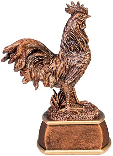 Hahn Pokal - Gockel Trophäe aus Resin - Geflügel Award Bronze-Gold, 22 cm | Individuelle Resinfigur für Geflügelzucht & Bauernhof - Personalisierbare Gravur auf 75x25 mm Schild - Kleintierzucht Preis