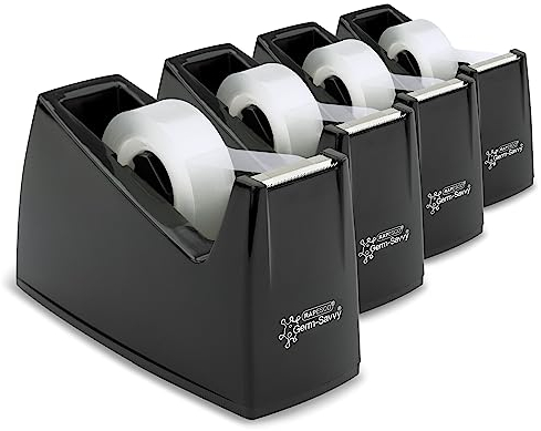 Rapesco 1741 Business Pack: 4 Klebebandabroller 300 und 4 Transparente Klebebandrollen, Schwarz