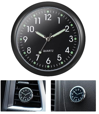 JIZZU Reloj para Coche Salpicadero, Negro Pequeño Reloj de Ventilación para Coche, Redondo Reloj de Coche Pequeño Reloj Coche Salpicadero con Clip de Ventilación, Decoración del Coche